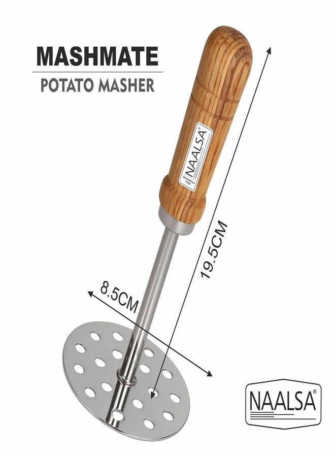 NAALSA MASHMATE Potato Masher Stainless Steel Vegetable Masher with Wooden Compress Handle 1pc - Image 2